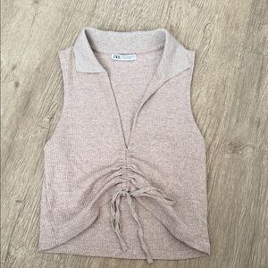 Zara Women's Ribbed Sleeveless Top - Light Brown